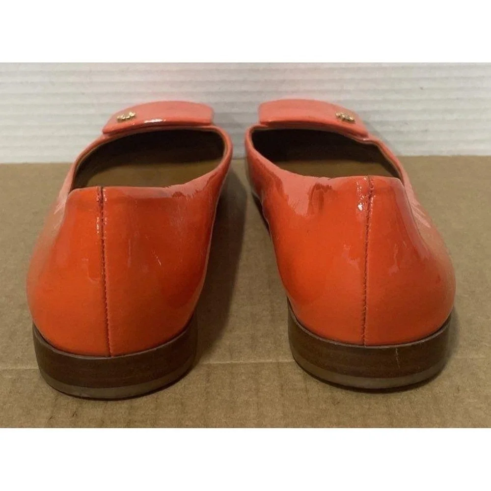 Tory Burch Orange Patent Leather Ballet Flats Square Toe Logo Detail Women 7.5M - Picture 3 of 7